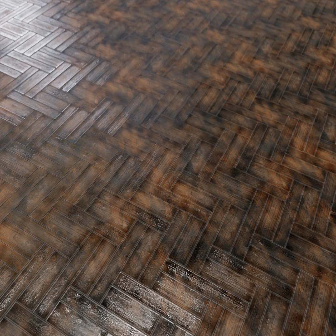 Distressed Dark Oak Herringbone Parquet Texture