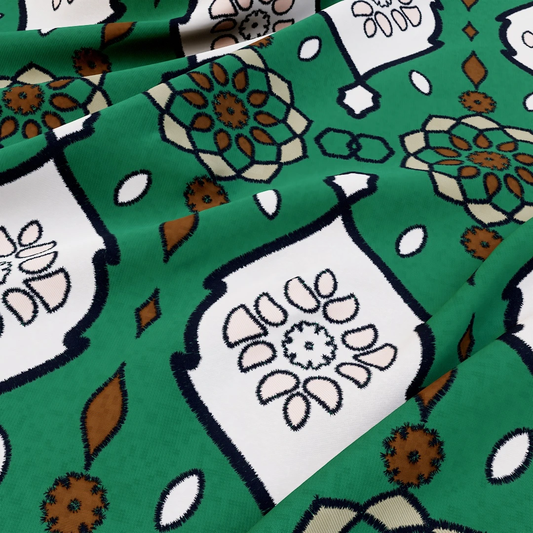 Emerald Floral Damask Fabric Texture