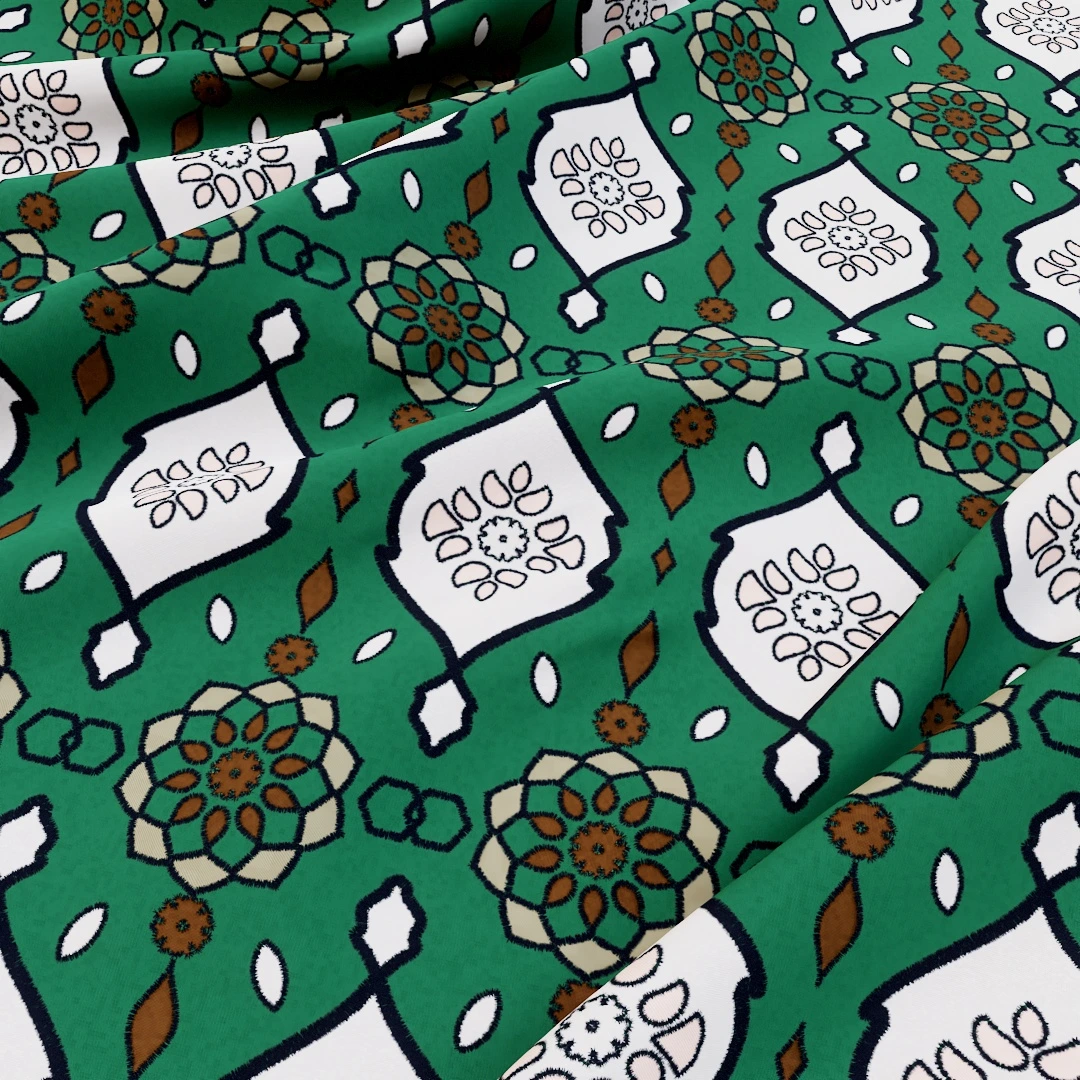 Emerald Floral Damask Fabric Texture