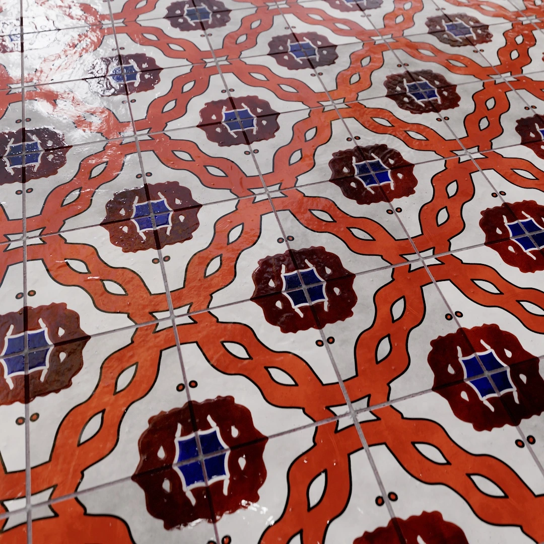 Free Aged Ornate Crimson Tile Texture