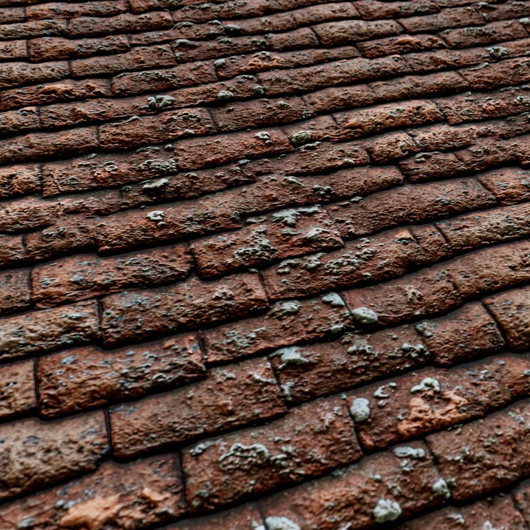 Free Old Mossy Terracotta Roof Texture