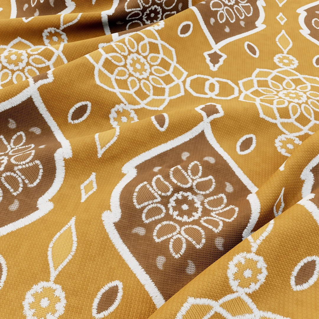 Golden Floral Brocade Fabric Texture