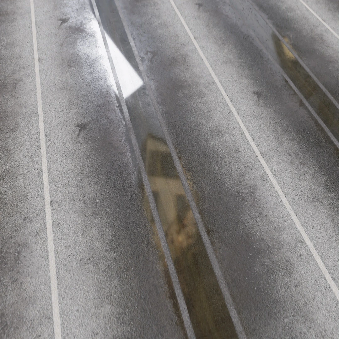 Two Lane Rain Soaked Grey Asphalt Texture