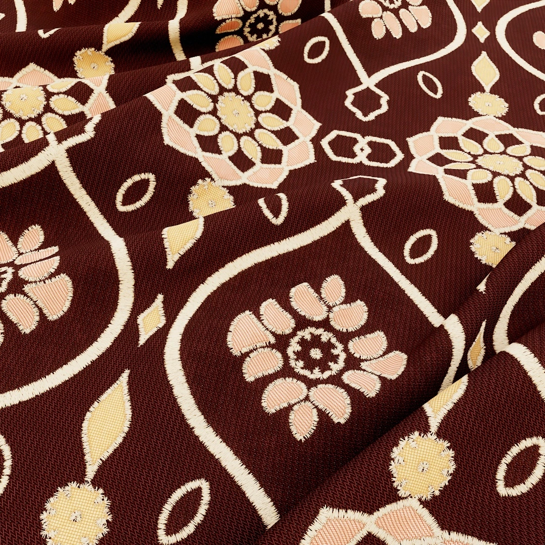 Vintage Floral Maroon Brocade Fabric Texture