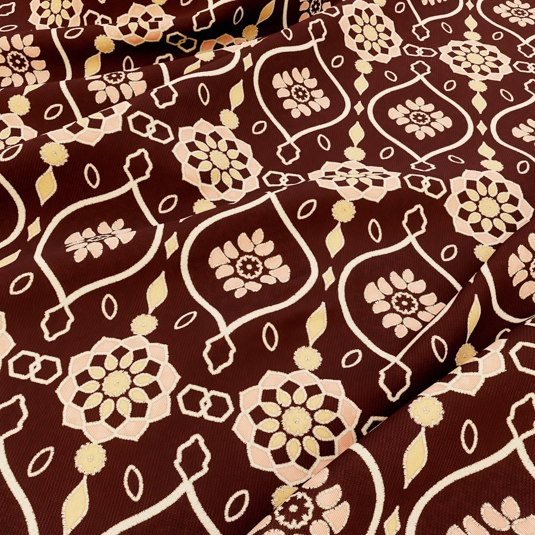 Vintage Floral Maroon Brocade Fabric Texture