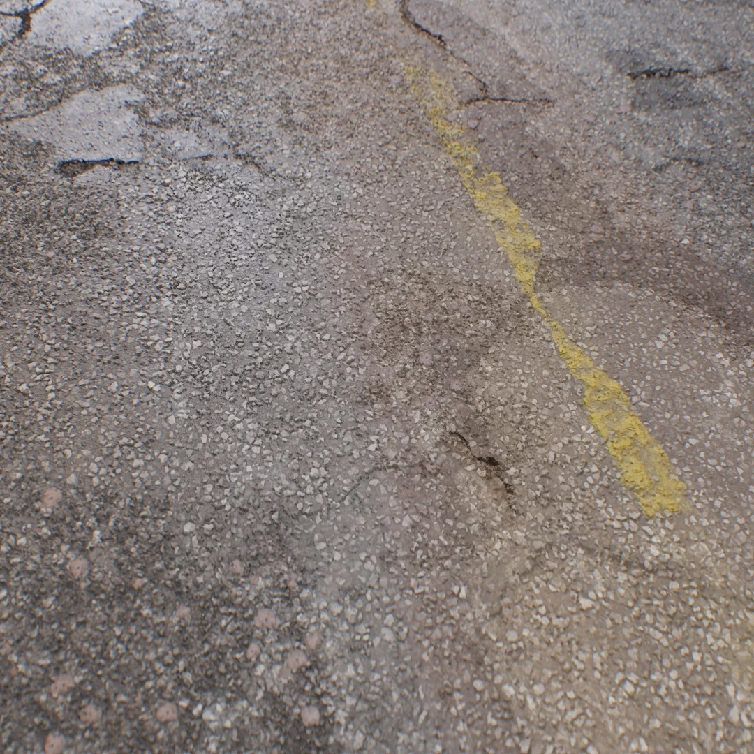 Yellow Two Lane Cracked Asphalt Texture