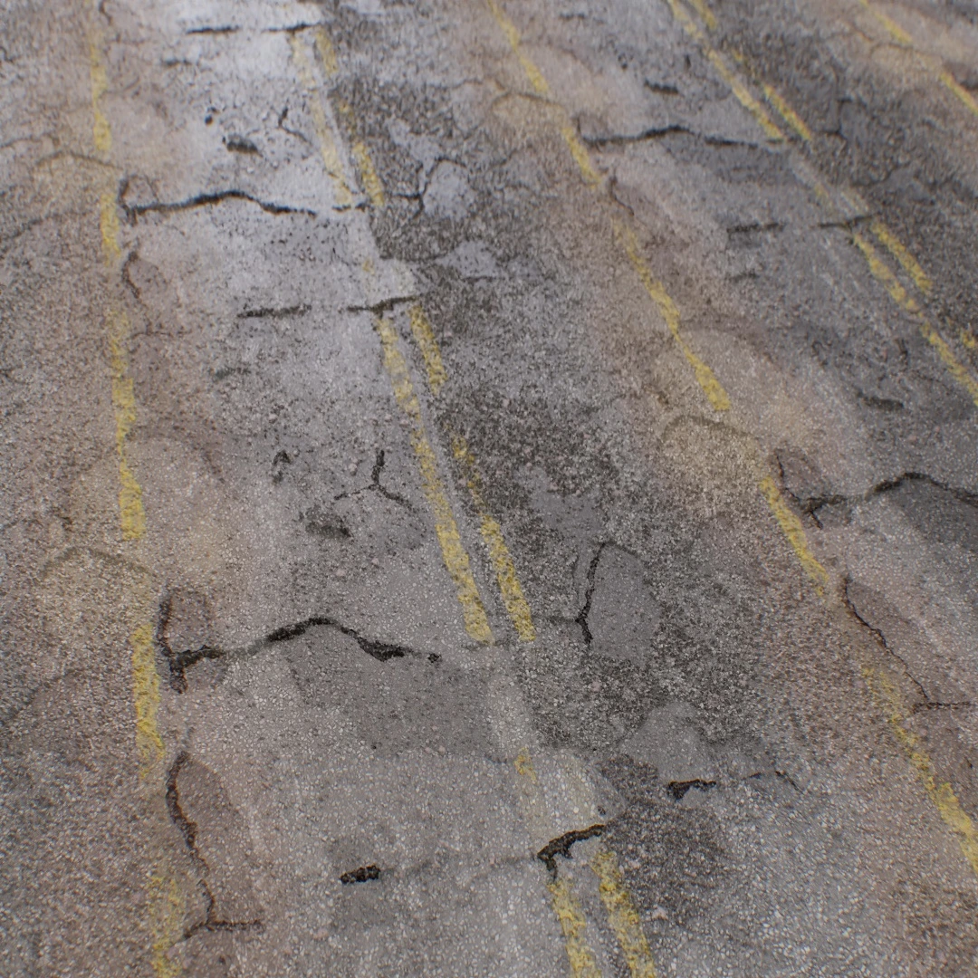 Yellow Two Lane Cracked Asphalt Texture