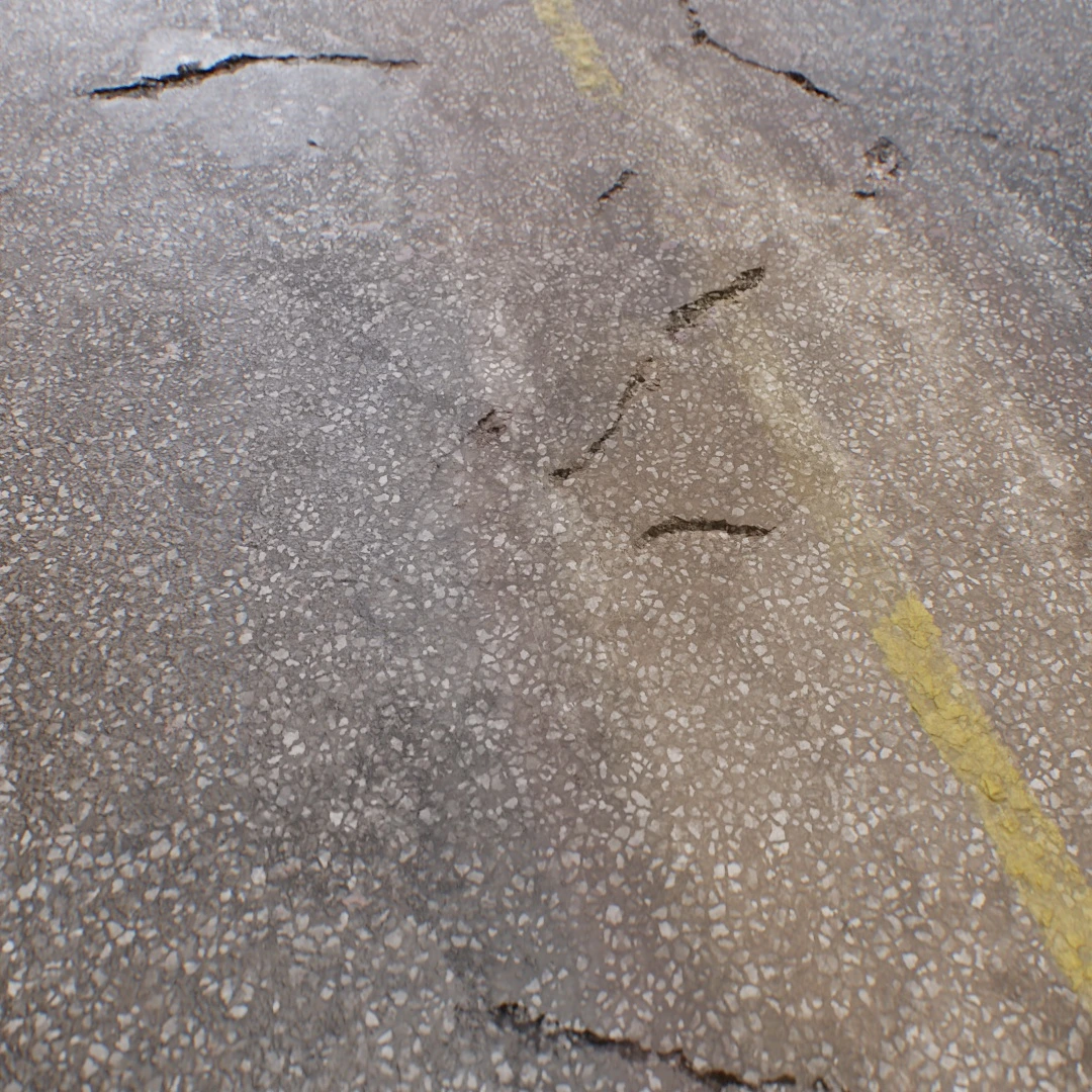 Yellow Two Lane Damaged Asphalt Texture